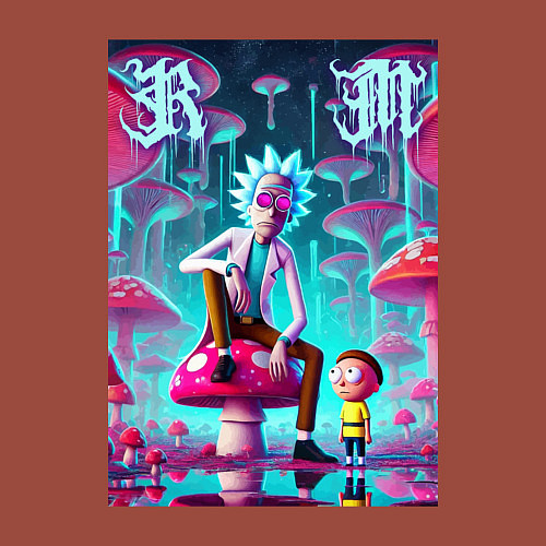 Мужской свитшот Rick and Morty under the mushrooms / Кирпичный – фото 3