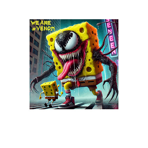 Мужской свитшот Sponge Bob and Venom - collaboration / Белый – фото 3