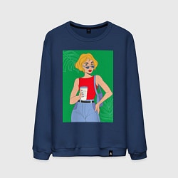 Свитшот хлопковый мужской Капучино вайб зеленый, цвет: тёмно-синий