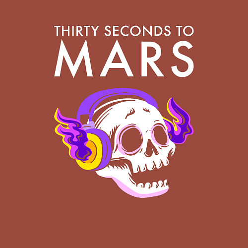 Мужской свитшот Thirty Seconds to Mars - неоновый череп / Кирпичный – фото 3