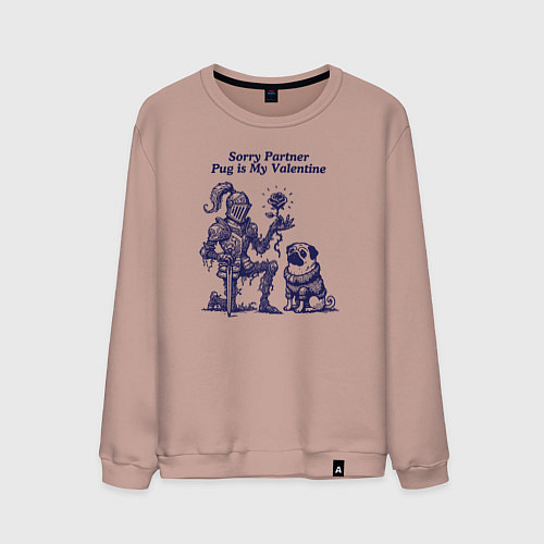 Мужской свитшот Мопс Валентин и рыцарь / Пыльно-розовый – фото 1
