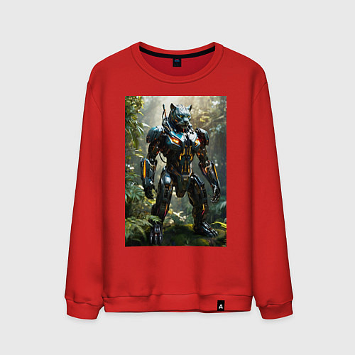 Мужской свитшот Кибер-пантера вышла на охоту / Красный – фото 1