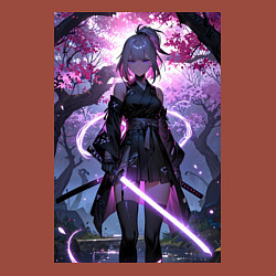 Свитшот хлопковый мужской Девушка с катаной на фоне цветущей сакуры, цвет: кирпичный — фото 2