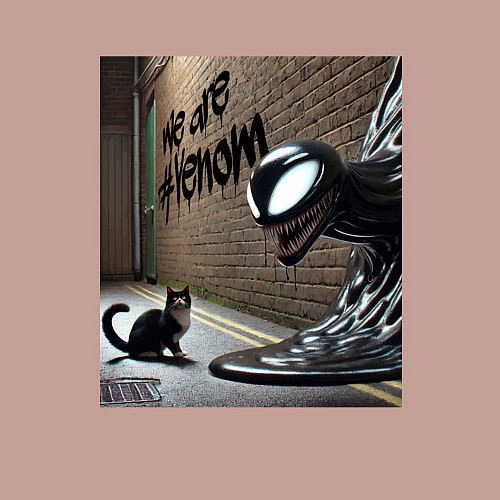Мужской свитшот Cat and Symbiote - we are Venom meme / Пыльно-розовый – фото 3