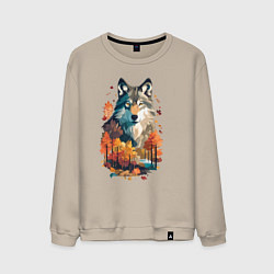 Мужской свитшот Волк и осенний лес