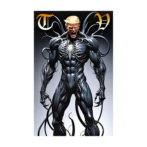 Мужской свитшот Venom-Trump collaboration - ai art fantasy / Белый – фото 3