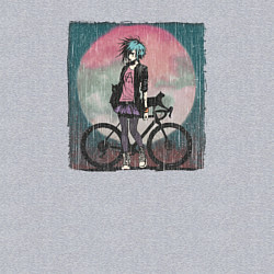 Свитшот хлопковый мужской Девочка эмо анархистка с велосипедом - дождь и кош, цвет: меланж — фото 2