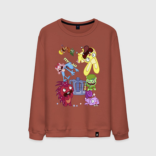 Мужской свитшот Happy three friends - carousel / Кирпичный – фото 1