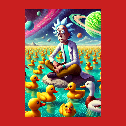 Мужской свитшот Рик Санчес медитирует на утиной планете - нейроарт / Красный – фото 3