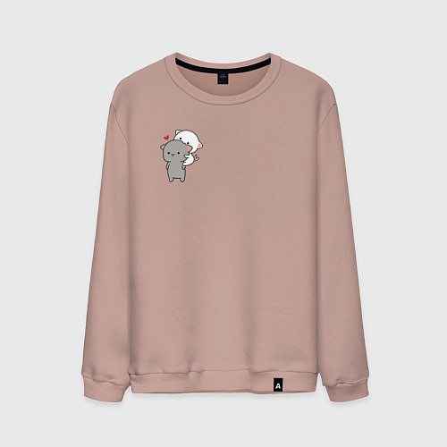 Мужской свитшот Белый котик на спине у серого для пары / Пыльно-розовый – фото 1