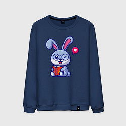 Свитшот хлопковый мужской Читающий зайка, цвет: тёмно-синий