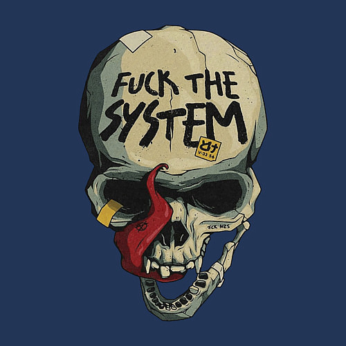 Мужской свитшот Skull - fuck the system / Тёмно-синий – фото 3