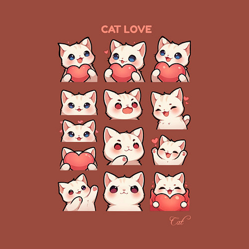 Мужской свитшот Котики влюблённые и сердечки / Кирпичный – фото 3