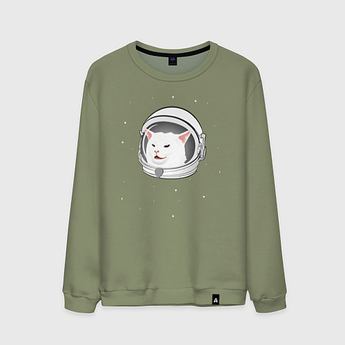 Мужской свитшот Кот-мем в скафандре / Авокадо – фото 1