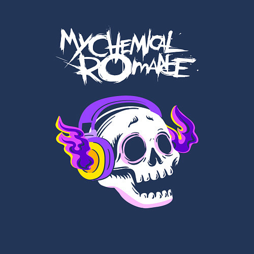 Мужской свитшот My Chemical Romance - неоновый череп / Тёмно-синий – фото 3