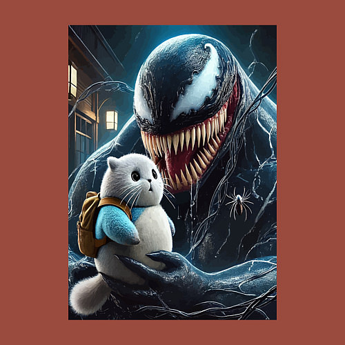 Мужской свитшот Venom and funny kitten with backpack / Кирпичный – фото 3