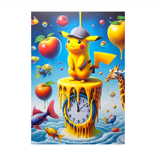 Мужской свитшот Funny Pikachu and fishes - surrealism / Белый – фото 3