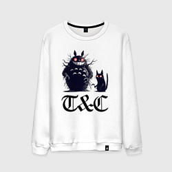 Свитшот хлопковый мужской Totoro and black cat - anime, цвет: белый