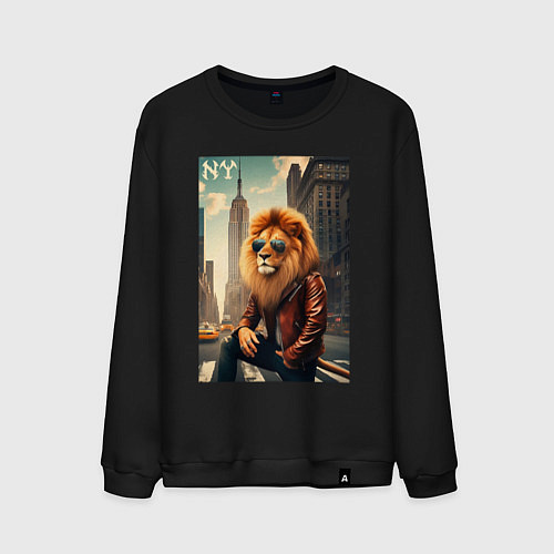 Мужской свитшот Cool Lion New Yorker - ai art / Черный – фото 1