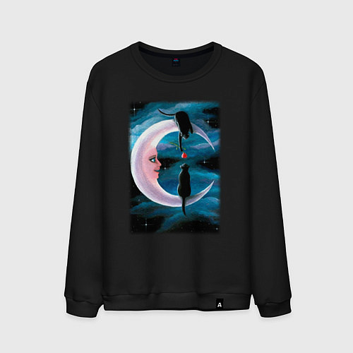 Мужской свитшот Кошачья любовь на луне / Черный – фото 1