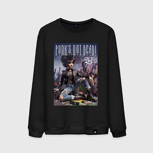 Мужской свитшот Barbie - punks not dead meme / Черный – фото 1