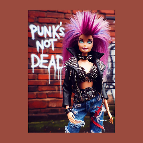 Мужской свитшот Punks not dead - cool Barbie ai art / Кирпичный – фото 3
