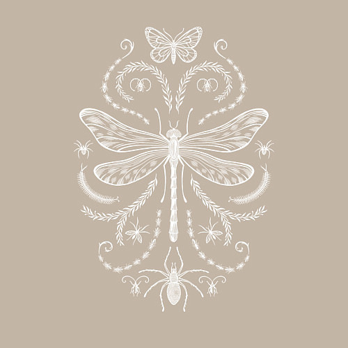 Мужской свитшот Стрекоза паук и бабочка белые / Миндальный – фото 3