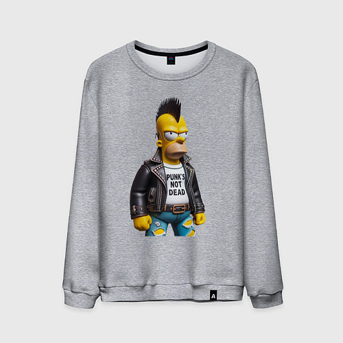 Мужской свитшот The harsh Homer Simpson - punks not dead / Меланж – фото 1