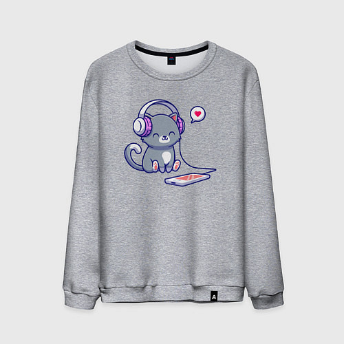 Мужской свитшот Котёнок меломан / Меланж – фото 1