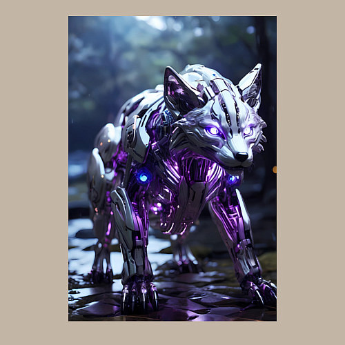 Мужской свитшот Киборг лиса с неоновой подсветкой / Миндальный – фото 3