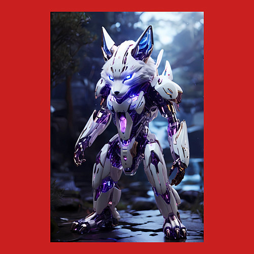 Мужской свитшот Киборг лиса с неоновой подсветкой / Красный – фото 3