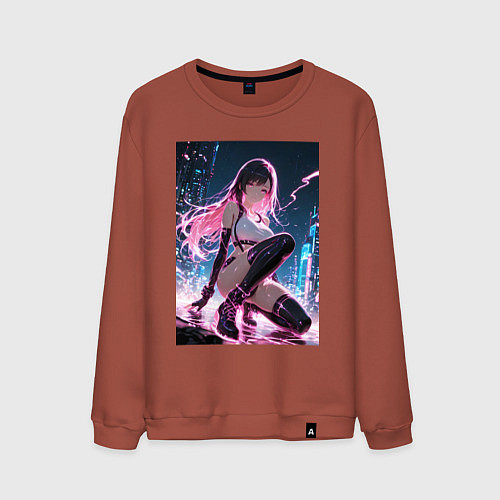 Мужской свитшот Тифа Локхарт из Final Fantasy VII в стиле киберпан / Кирпичный – фото 1