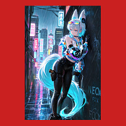 Свитшот хлопковый мужской Лиса наемник в стиле Cyberpunk, цвет: красный — фото 2