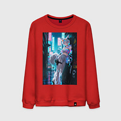Свитшот хлопковый мужской Лиса наемник в стиле Cyberpunk, цвет: красный