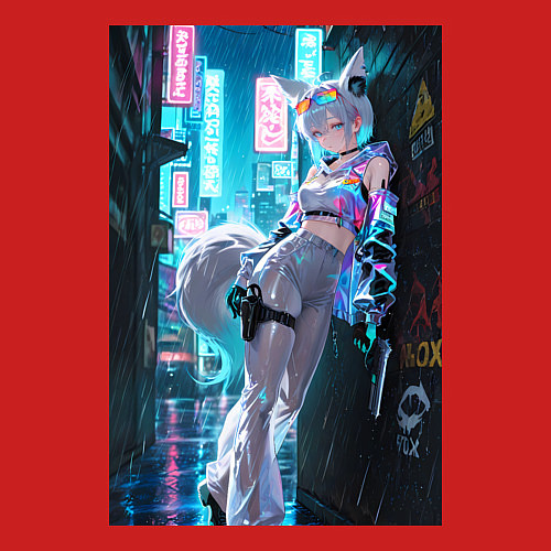 Мужской свитшот Лиса наемник в стиле Cyberpunk / Красный – фото 3