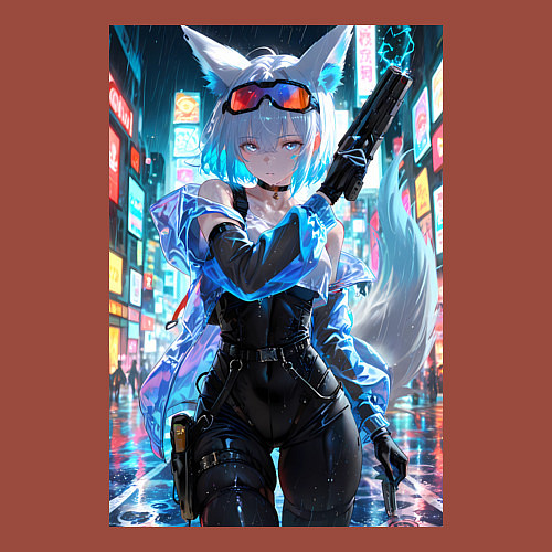 Мужской свитшот Лиса наемник в стиле Cyberpunk / Кирпичный – фото 3