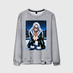 Свитшот хлопковый мужской Черная кошка на крыше небоскреба, цвет: меланж