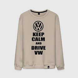 Свитшот хлопковый мужской Keep Calm & Drive VW, цвет: миндальный