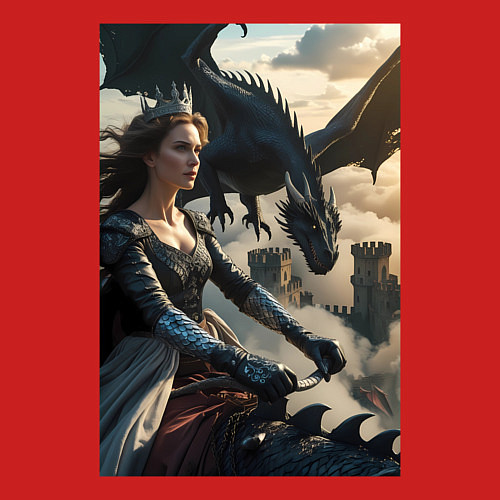 Мужской свитшот Королева летит на драконе / Красный – фото 3