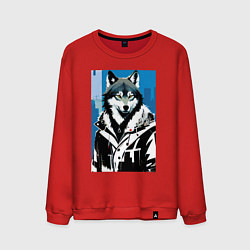 Мужской свитшот Волк в мегаполисе - нейроарт