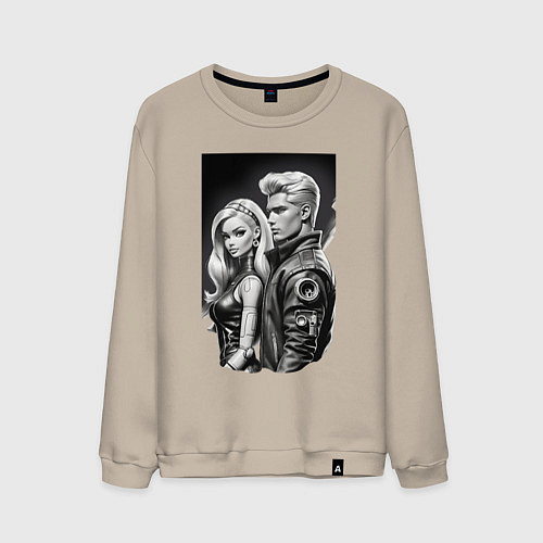 Мужской свитшот Барби и Кен - киберпанк эскиз / Миндальный – фото 1