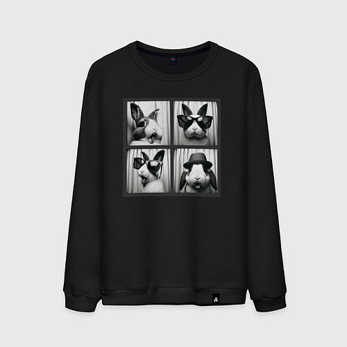 Мужской свитшот Кролик в фотобудке / Черный – фото 1