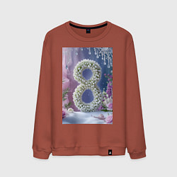 Свитшот хлопковый мужской Ландыши к 8 марта на снегу, цвет: кирпичный