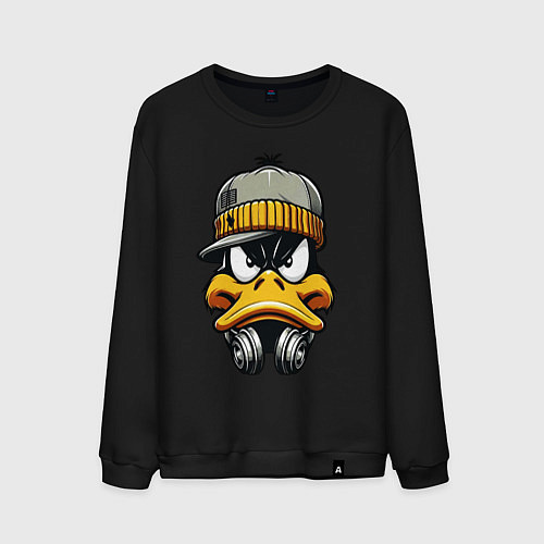 Мужской свитшот Duffy Duck in headphones / Черный – фото 1