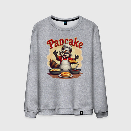 Мужской свитшот Енот готовит панкейки / Меланж – фото 1