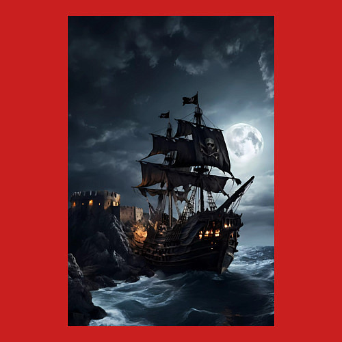 Мужской свитшот Пиратский корабль в шторм / Красный – фото 3