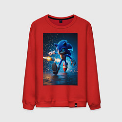 Свитшот хлопковый мужской Соник убегает от ракет, цвет: красный