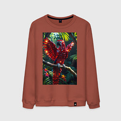 Свитшот хлопковый мужской Попугай из драгоценных камней, цвет: кирпичный