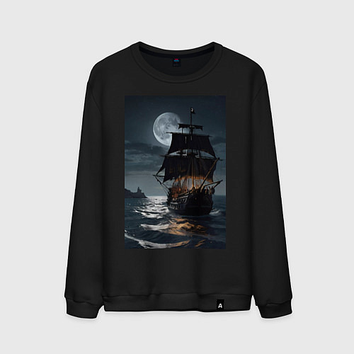 Мужской свитшот Пиратский корабль в шторм / Черный – фото 1