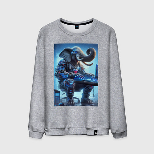Мужской свитшот Слоняра киберспортсмен - киберпанк / Меланж – фото 1